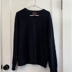 Black Brown 2ply Cashmere 1826 Men's Dark Blue  V-Neck Sweater